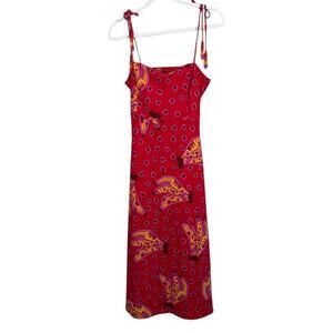 House of Harlow 1960 Women's Red Banana Print Spaghetti Strap Midi - Size S